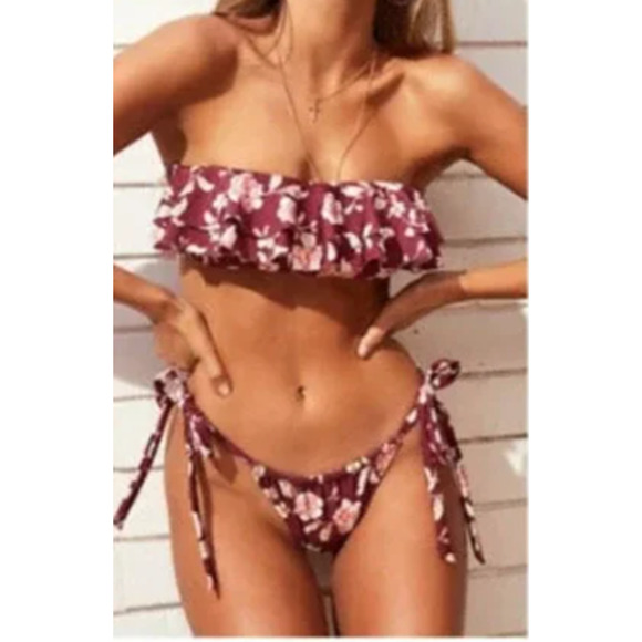 MINKPINK Rhapsody Tie Bikini Bottom Burgandy Size Small NWT - Picture 3 of 3
